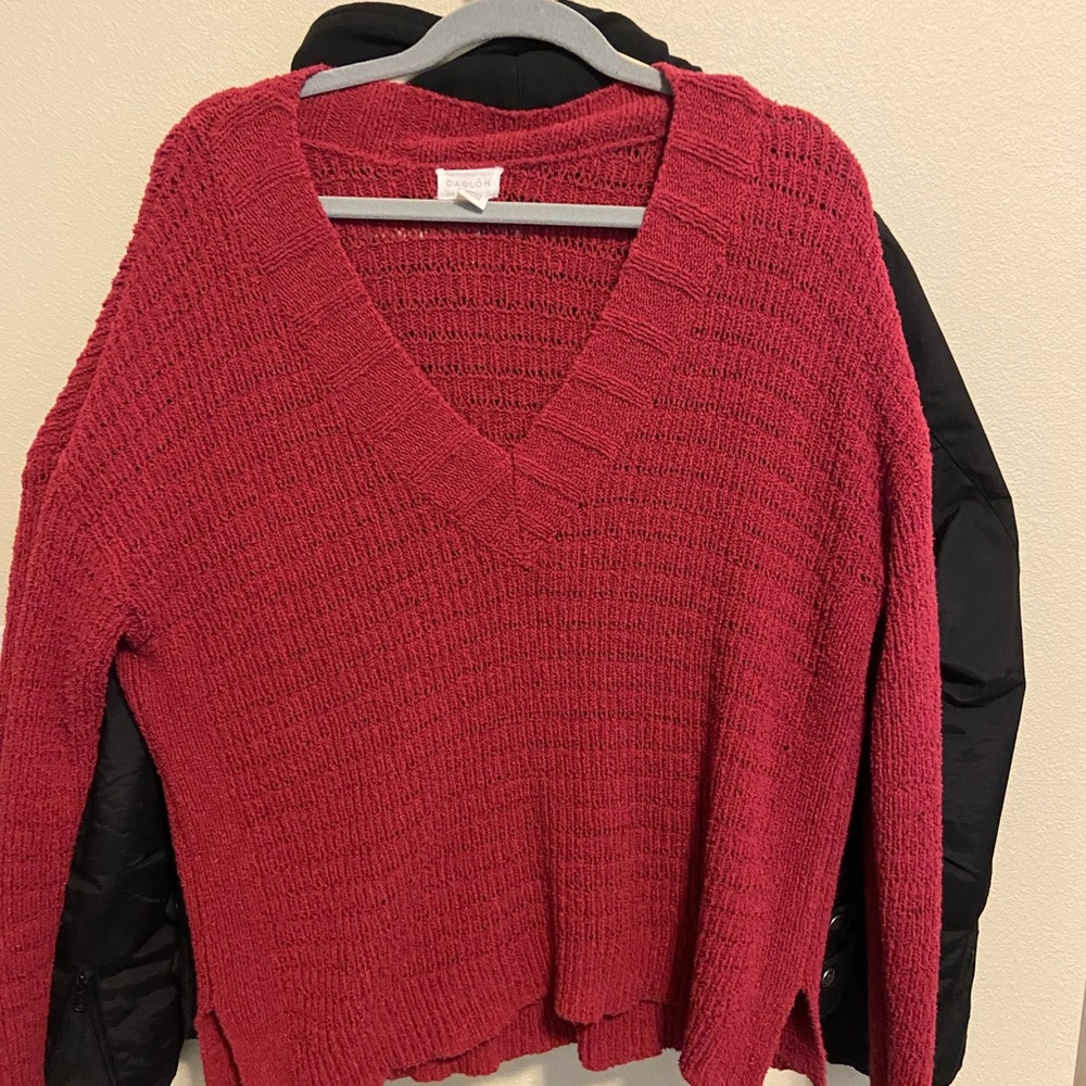 Caslon cranberry red v-neck sweater. XXL.